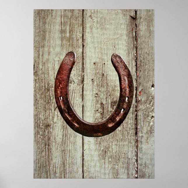 Rustic Country Western Horseshoe Barn Wood Poster (Front)