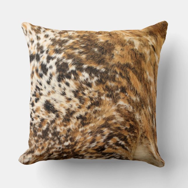 Rustic Country Western Longhorn Cow Fur Prints Throw Pillow (Front)