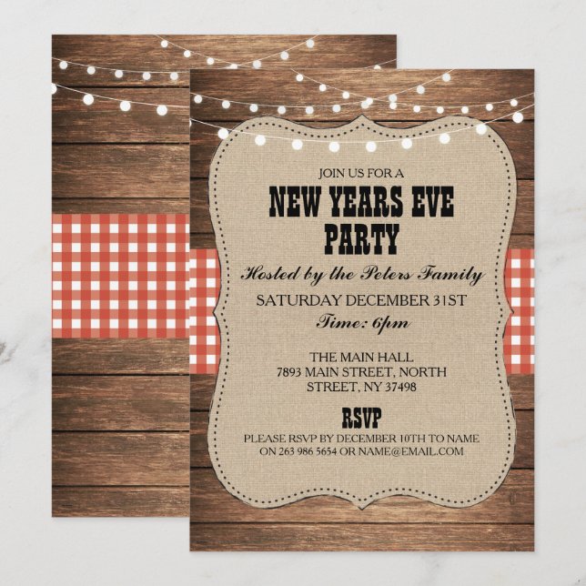 Rustic Country Western New Years Day Eve Invite (Front/Back)