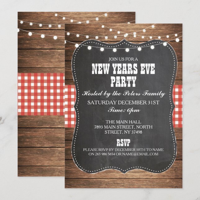 Rustic Country Western New Years Eve Party Invite (Front/Back)