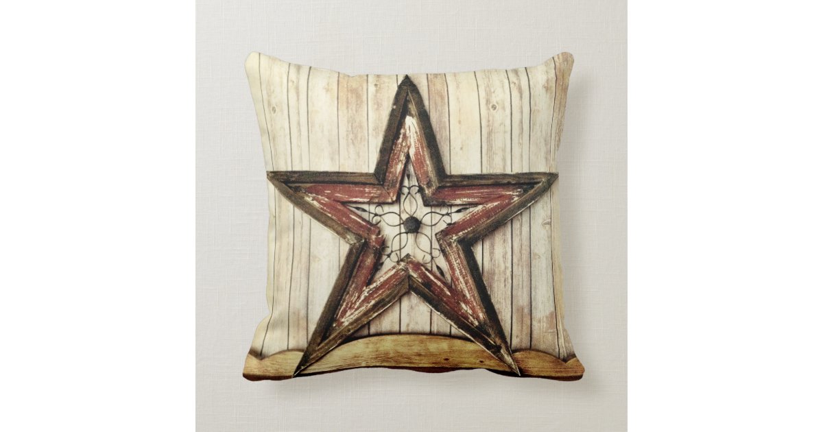 Rustic Country Western Star Barn Wood Throw Pillow Zazzle Com