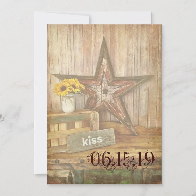 Rustic Country Western Star Kiss Wedding Invites (Front)