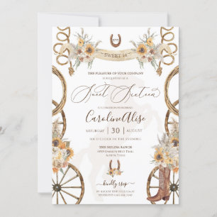 Rustic Country Western Sunflower Boho Sweet 16 Invitation