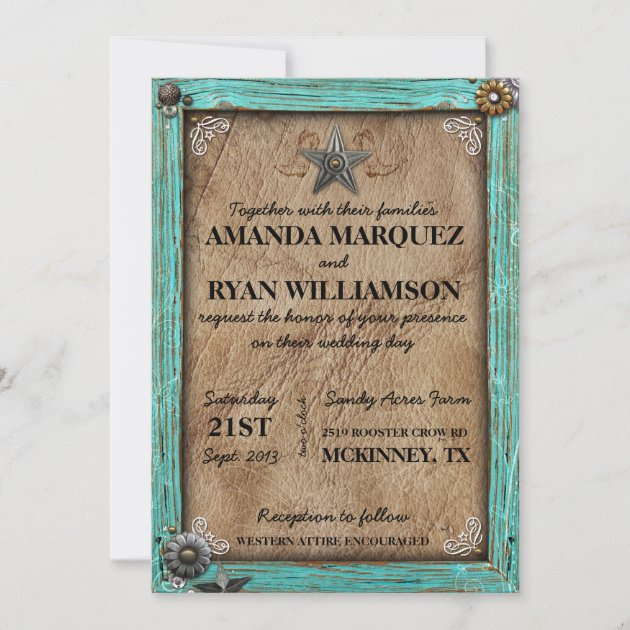 Country Western Wedding Invitations Cowgirl Boho Blue Red Custom Cottage Rustic 