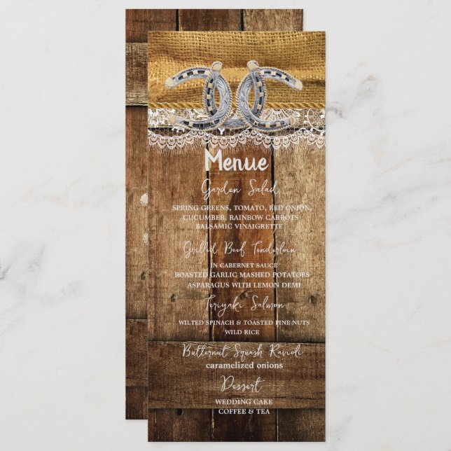 Rustic Country Western Wedding Menu Card (Front/Back)