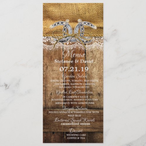 Rustic Country Western Wedding Menu Card