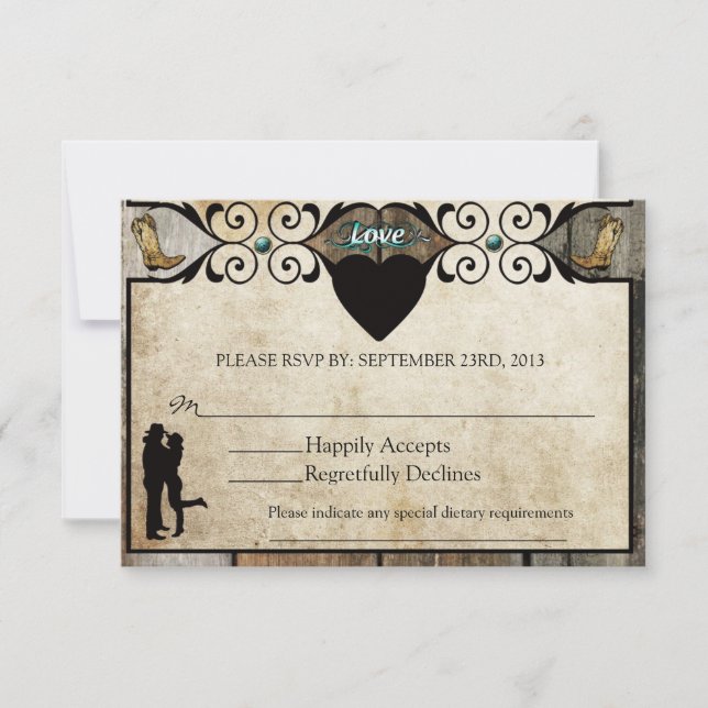 Rustic Country Western Wedding RSVP Card (Front)