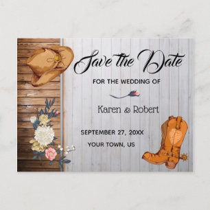 Rustic Country Western Wedding Save the Date Announcement Postcard