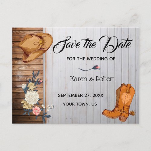 Rustic Country Western Wedding Save the Date Announcement Postcard