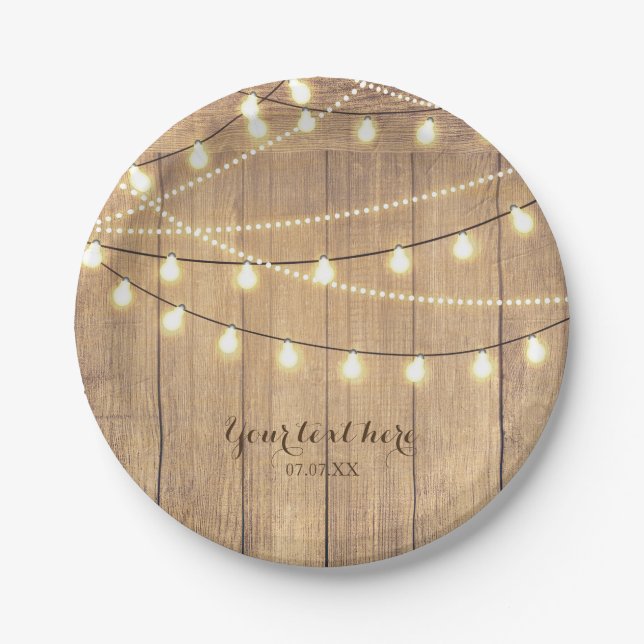 Rustic Country Western Wood & Lights Paper Plates (Front)