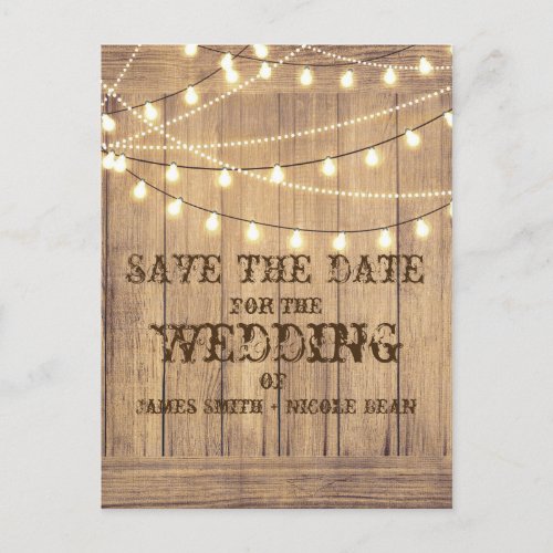 Rustic Country Western Wood  Lights Save the Date Announcement Postcard