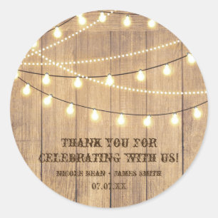 Rustic Country Western Wood & Lights Wedding Favor Classic Round Sticker