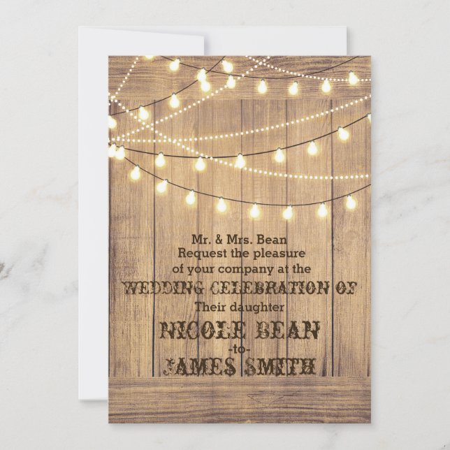 Rustic Country Western Wood & Lights Wedding Invitation (Front)