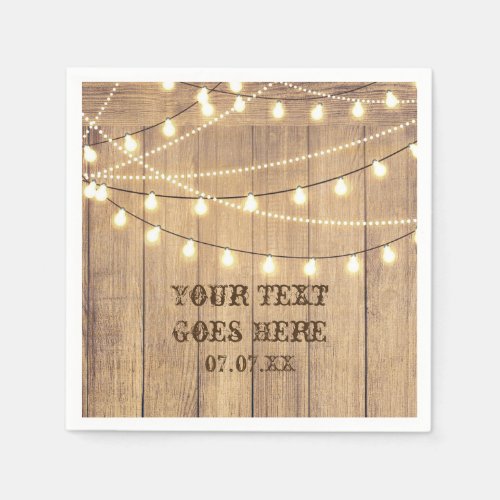 Rustic Country Western Wood  Lights Wedding Paper Napkins