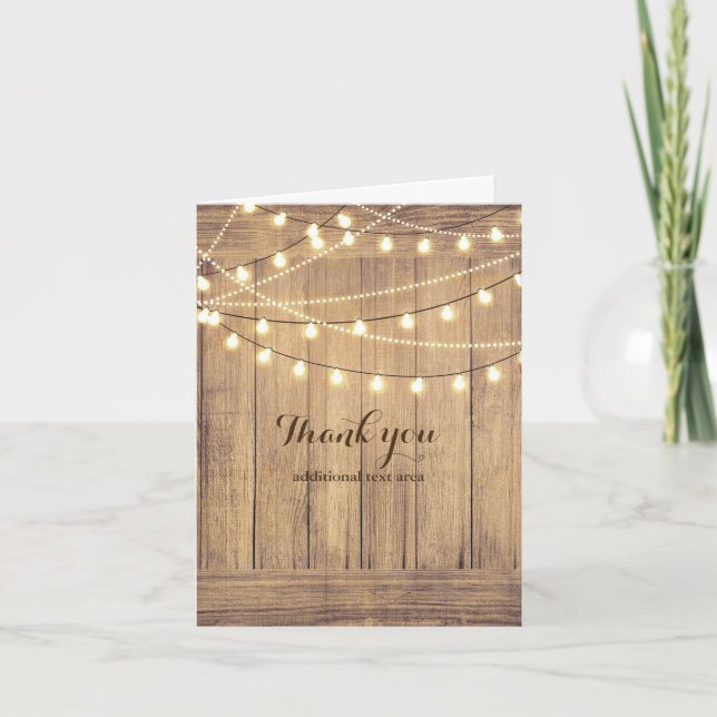 Rustic Country Western Wood & Lights Wedding Thank You Card (Front)