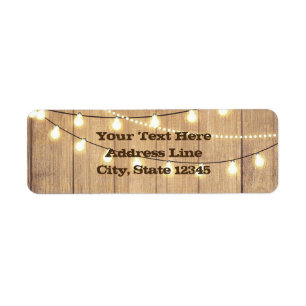 Rustic Country Western Wood & String Lights Label