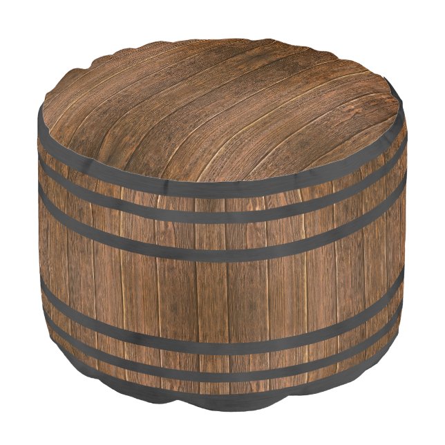 Rustic Country Western Wood Wine Barrel Pouf (Angled Front)