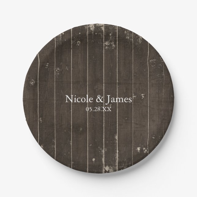Rustic Country Western Wooden Distressed Wood BBQ Paper Plates (Front)