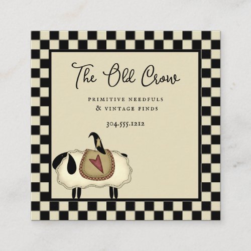 Rustic Country Whimsical Checks and Crows  Square Business Card