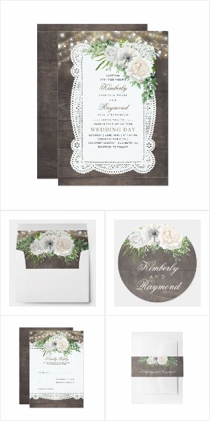 Rustic Country White Flowers Wedding Invitation Set