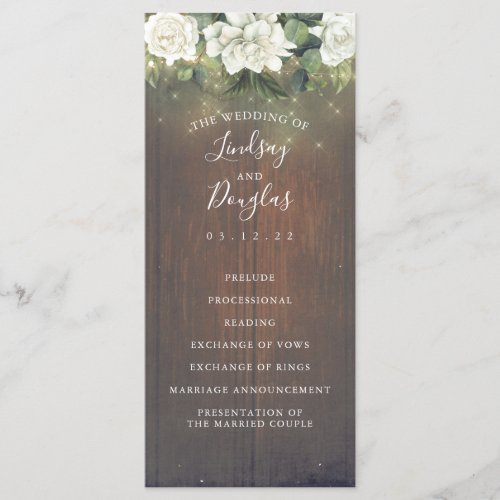 Rustic Country White Flowers Wedding Programs