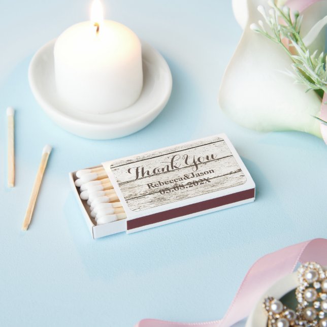 rustic country white wood grain barn wedding favor matchboxes (Insitu)