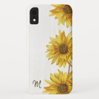 Rustic Country White Wood with Sunflowers Monogram iPhone XR Case