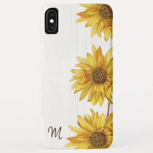 Rustic Country White Wood with Sunflowers Monogram iPhone XS Max Case