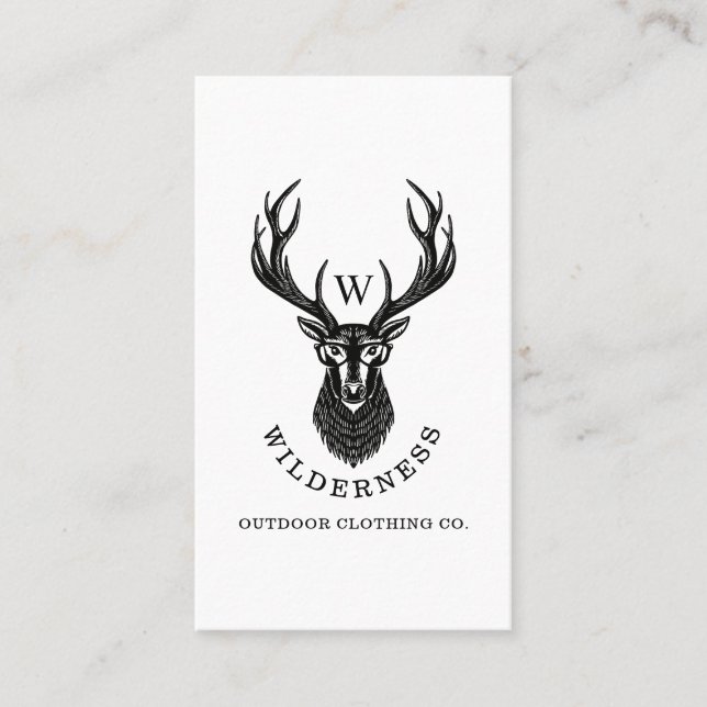 Rustic Country Wilderness Deer & Glasses Plaid Business Card (Front)