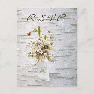 rustic country wildflower white birch wedding invitation postcard