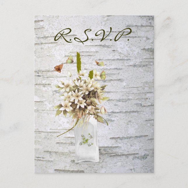 rustic country wildflower white birch wedding invitation postcard (Front)