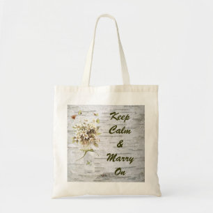 rustic country wildflower white birch wedding tote bag