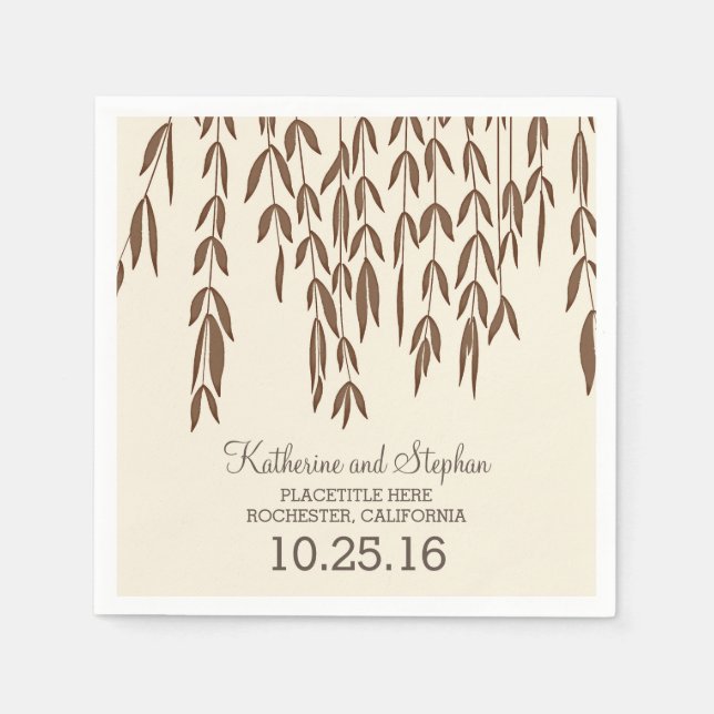 rustic country willow tree branches wedding paper napkins (Front)