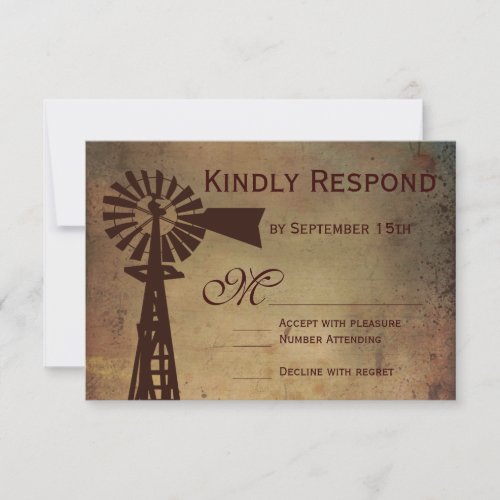 Rustic Country Windmill Farm Wedding RSVP Cards