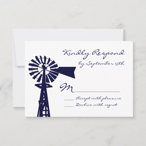 Rustic Country Windmill Navy Wedding RSVP Cards