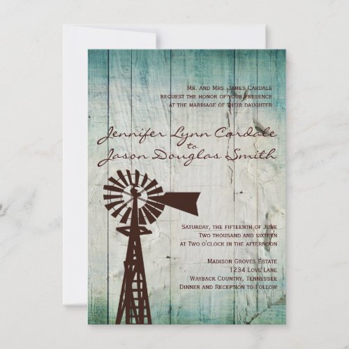 Rustic Country Windmill Wood Wedding Invitations