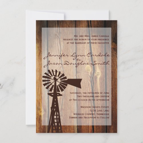 Rustic Country Windmill Wood Wedding Invitations