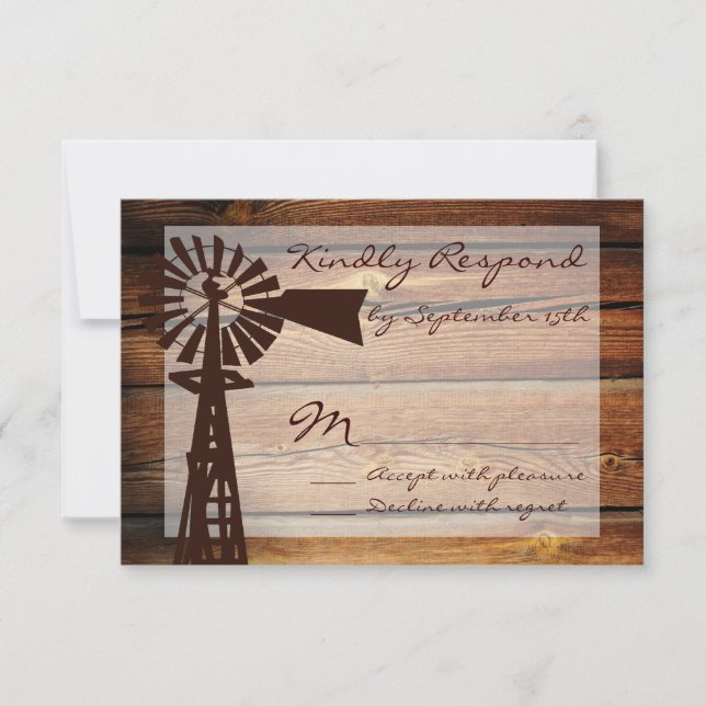 Rustic Country Windmill Wood Wedding RSVP Cards (Front)