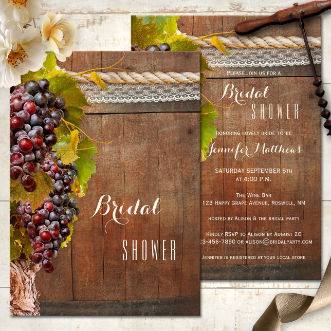 Rustic Country Wine Themed Bridal Shower Invite