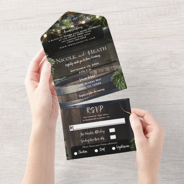 Rustic Country Winery Wine Barrel Barn Wedding All In One Invitation (Tearaway)