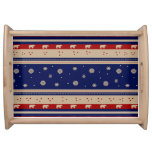 Rustic Country Winter- Blue And Maroon Serving Tray at Zazzle