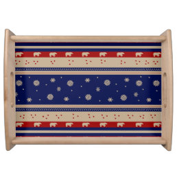 Rustic Country Winter- Blue and Maroon Serving Tray