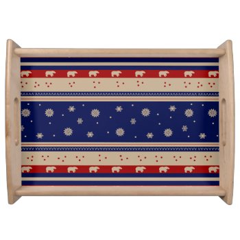 Rustic Country Winter- Blue And Maroon Serving Tray by hungaricanprincess at Zazzle