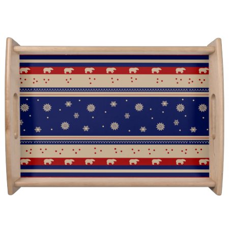 Rustic Country Winter- Blue And Maroon Serving Tray