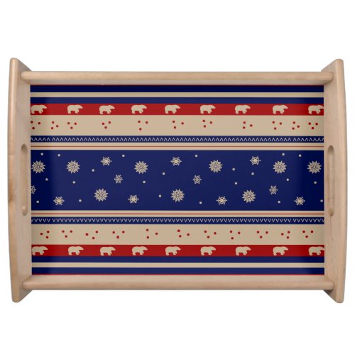 Rustic Country Winter_ Blue and Maroon Serving Tray