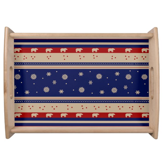 Rustic Country Winter- Blue and Maroon Serving Tray (Front)