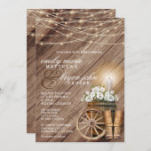 Rustic Country with Wood Barrel and White Floral Invitation (Front/Back)