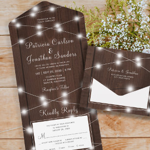 Rustic country wood all in one wedding rsvp all in one invitation