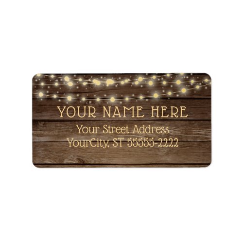 Rustic Country Wood and String Lights Label