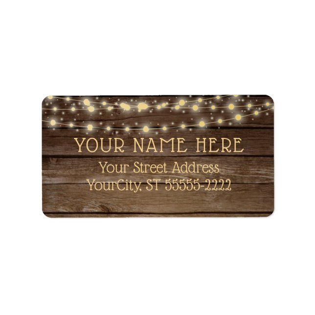 Rustic Country Wood and String Lights Label (Front)